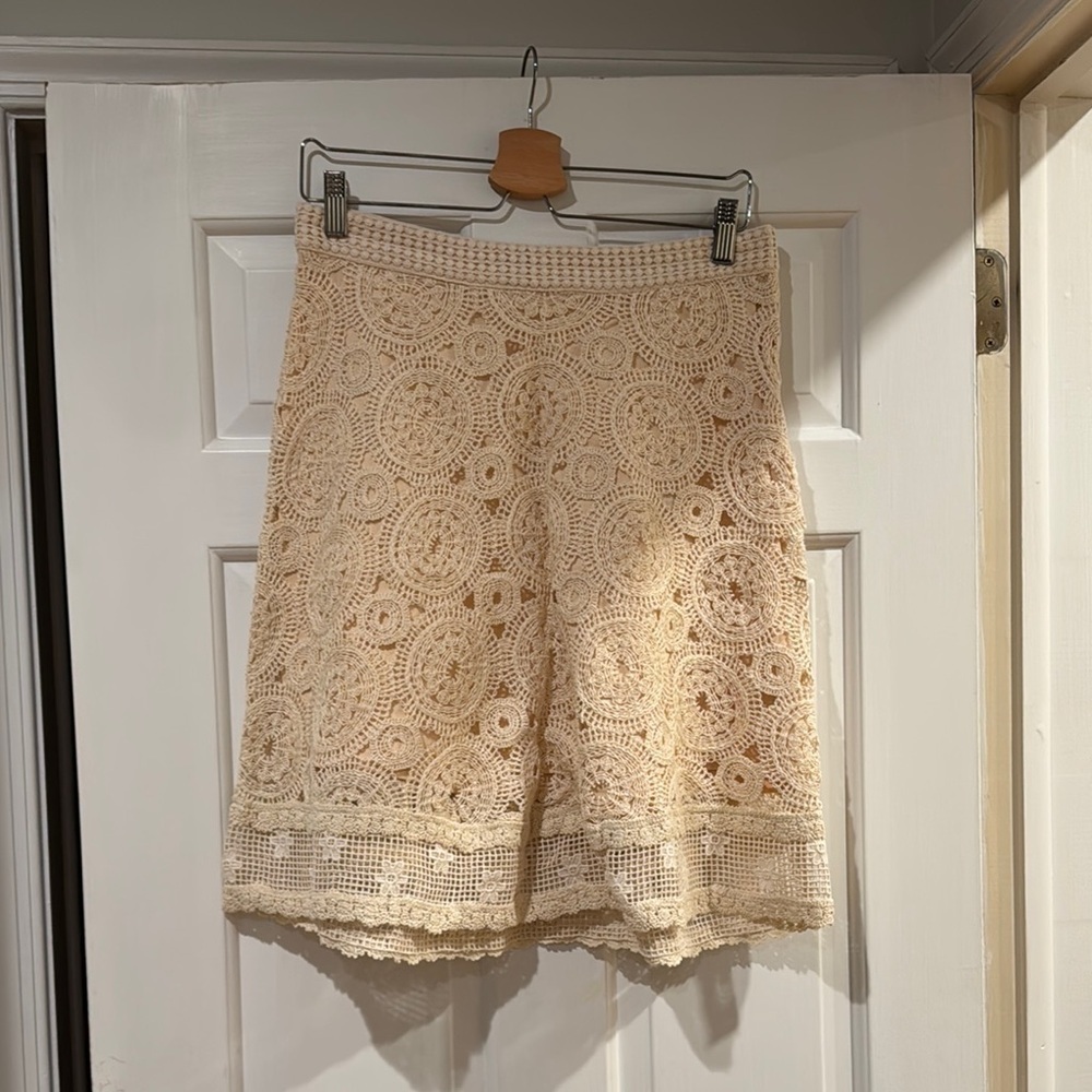 Maeve by Anthropologie Cream Lace Crochet Skirt